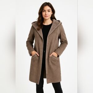 For the Republic Long Length Faux Suede Fur Lined Coat with Hood Gray Size Small